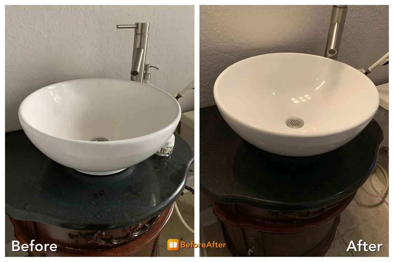 Bathroom vessel sink before and after cleaning in Lancaster County, PA