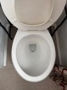 Cleaned white toilet with the lid raised in a tiled bathroom in Ephrata, PA
